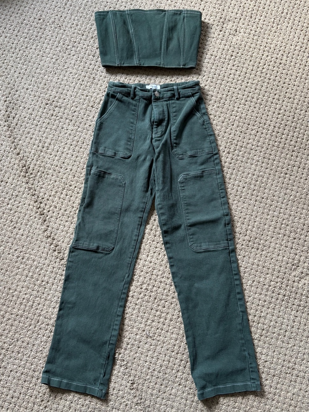 Jean pants with matching corset top.